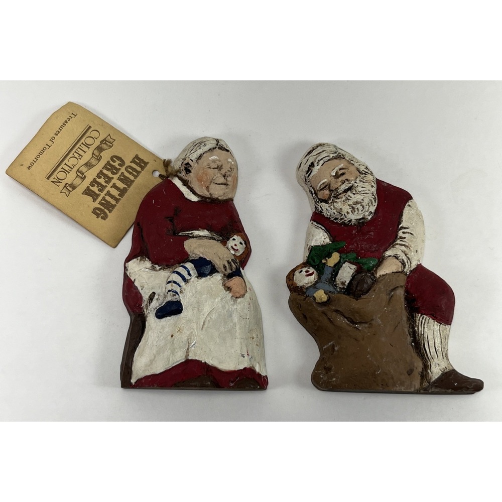 Vintage‎ Santa Mrs. Clause Ceramic Rustic Folk Old Fashioned Christmas Figurines